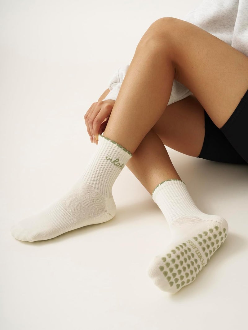 Shapes Studio Crew Half Calf Grip Socks, Cutest Fruits Pilates Socks, Ruffle socks, Non-Slip, Barre Yoga Fitness - Image 1